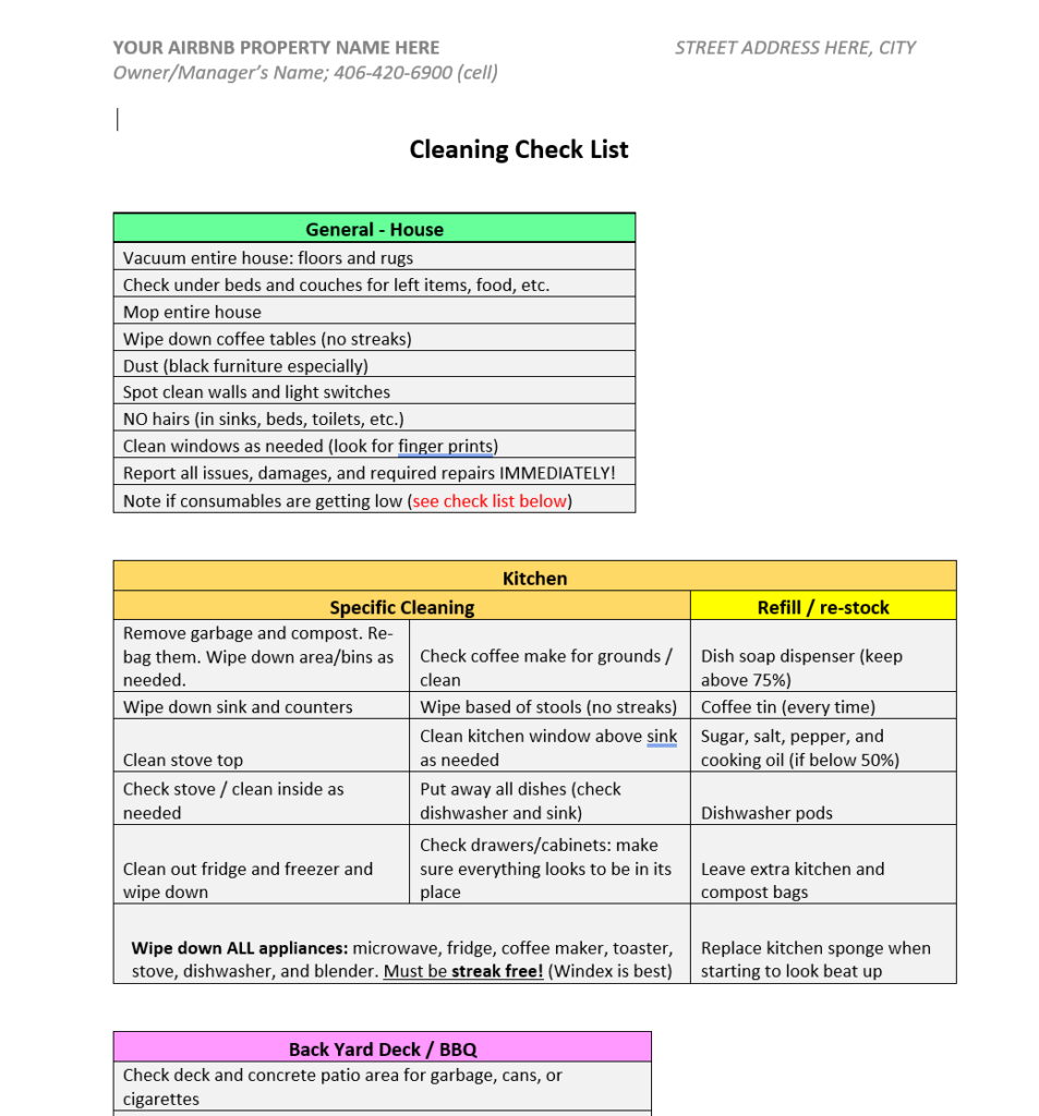 Free Airbnb Cleaning Checklist Free Airbnb Cleaning Checklist