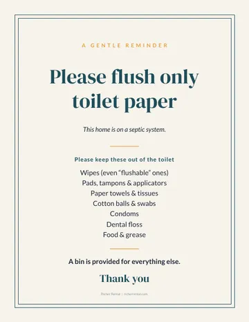 Classic septic sign: A gentle reminder, please flush only toilet paper