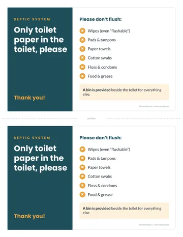 Half-page septic signs for small bathroom frames