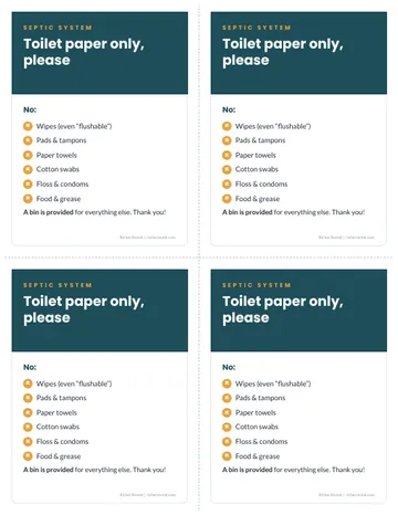 Quarter-page septic signs for small spaces and powder rooms